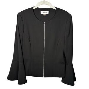 Calvin Klein Black Bell Sleeve Zip Up Jacket Women's 10